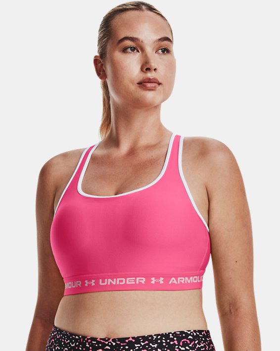 Sujetador deportivo de impacto medio Armour® Mid Crossback para mujer, Pink, pdpMainDesktop image number 3